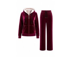 Huispak Dames Fleece - Hoodie en Straight leg broek - Teddy Capuchon - Magenta Velvet - Maat 40/42