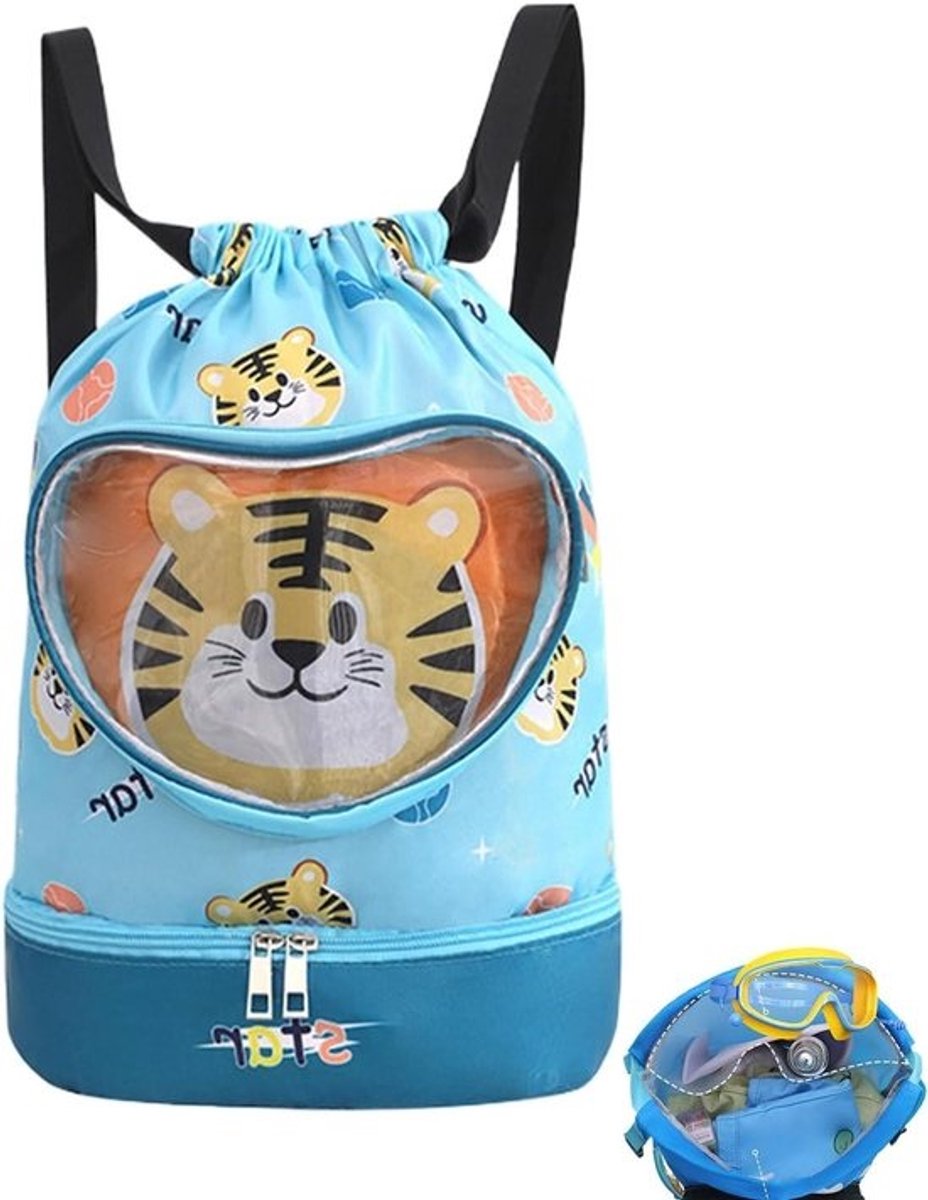 Zwemrugzak Kinderen - Badjas Strandtas - Sportactiviteiten Organiseren - Natte en Droge Scheiding - 36 x 30 cm - Tiger