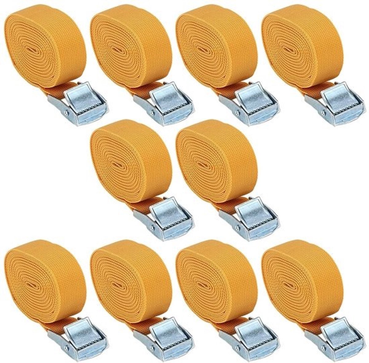 10 spanbanden van 3 m x 25 mm - Oranje bevestigingsriemen met cam buckle - Voor motorfietsen en bagage