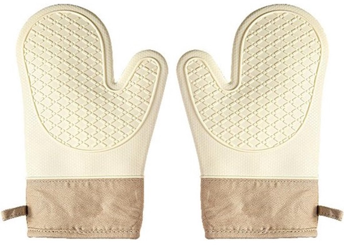 Hittebestendige ovenwanten - Keukenhandschoenen - Veilig koken - Voedselveilig silicone - 28 x 18 cm - Beige