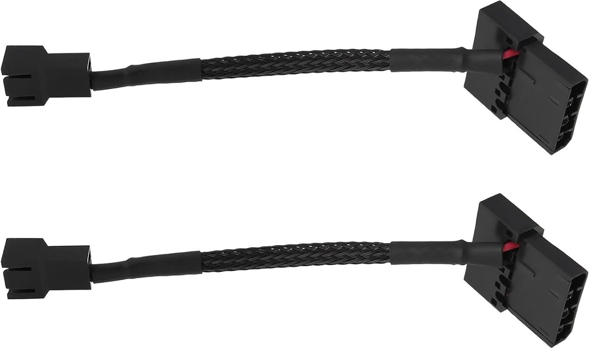 Idea 2 stks 4 Pin M-olex Pass Door naar 3 Pin Fan Power Connector Adapter Korte Kabel 13 CM met Sleeving Voor Computer Fan Power Modificatie en Upgrade
