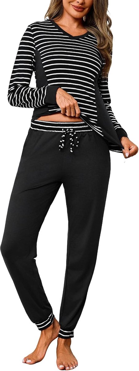 Winterpyjama 2 stuks lange lichte V-hals pyjama nachtkleding lange mouwen huispyjama casual zacht en comfortabel S-XXL
