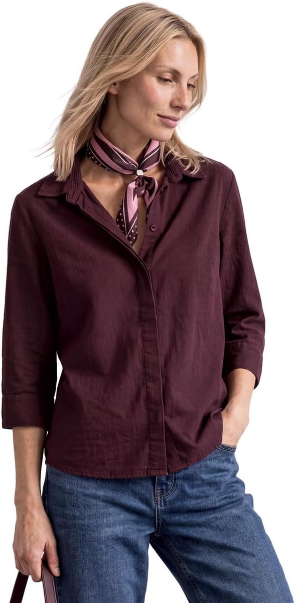 One Blouse met 3/4 mouwen met corduroy mix, kleur rustiek rood 42