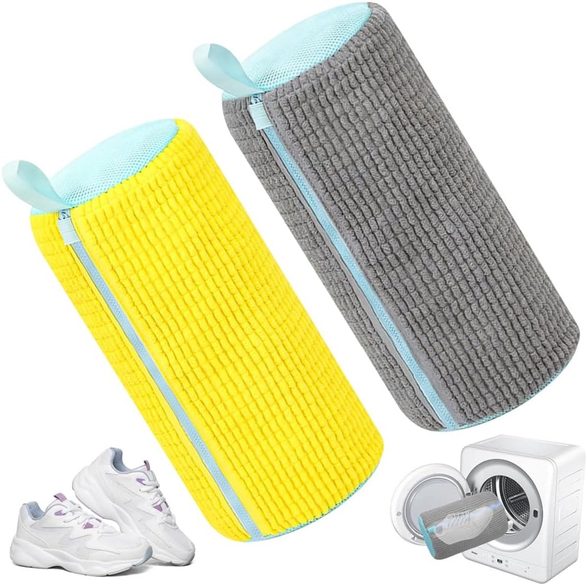 2 in 1 Schoenwashbeutel Wasmachine, Herbruikbare Schoenwashbeutel Wasmachine, 360 ° Reinigingsfluom Wasmachine Schoen tas voor Turnschoenen, Die Einlegezolen können mitgewassen worden