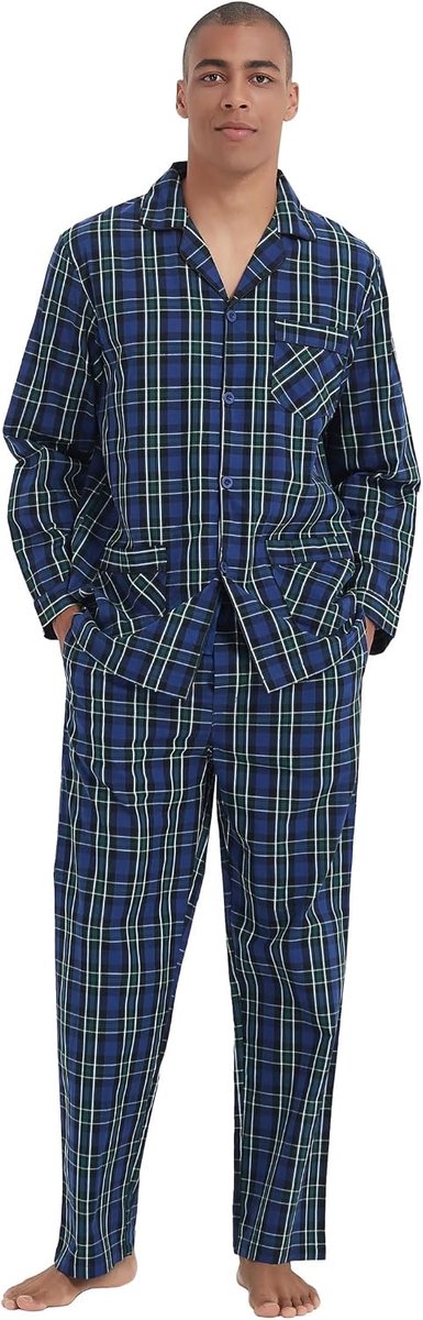 Katoenen Pyjama Set Voor Mannen 2 Piceces Plaid Comfy Nachtkleding PJS Met Zakken
