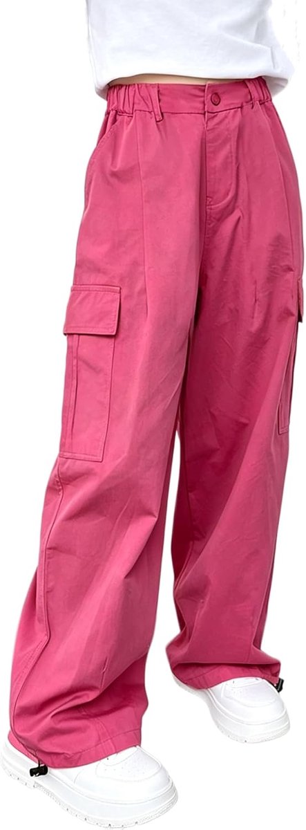 Cargobroek voor meisjes, katoenen baggy broek met elastische taille en meerdere zakken, voor kinderen van 6 tot 15 jaar