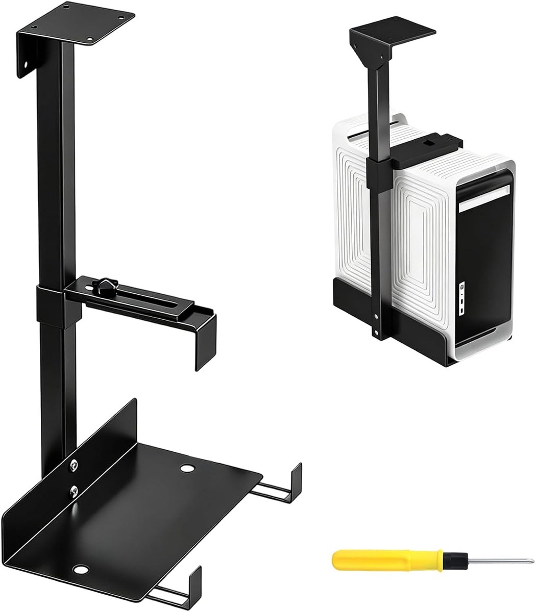 PC-beugel voor onder bureau, 30 kg wandhouder, in hoogte en breedte verstelbaar computerhangend van staal, inclusief schroevendraaier en beschermpads voor kantoor, thuiskantoor, werkplaats (zwart)