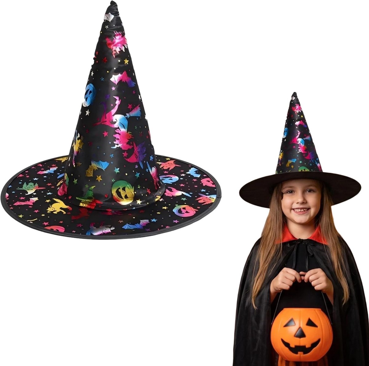 Heksenhoed voor Kinderen, Tovenaarshoed Verkleedaccessoire voor Meisjes en Jongens, Feesthoeden, Festivalaccessoires voor Halloween, Carnaval en Themafeesten