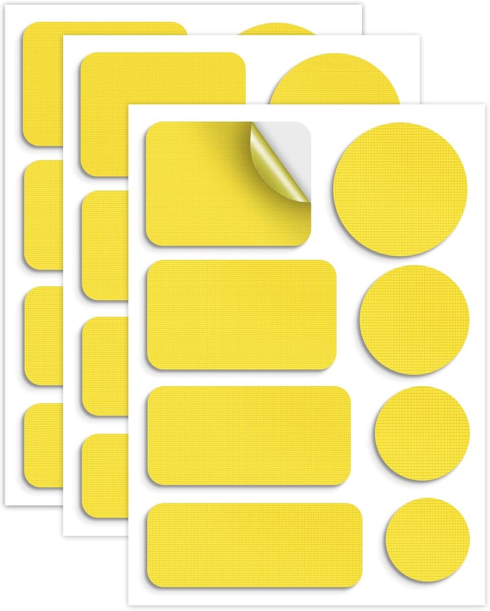 Patches, 24 stuks, nylon reparatietape, zelfklevende reparatiepatch voor jas, tent, bovenkleding, reparatiegaten in kleding, slaapzakken, ronde en ovale vorm, geel