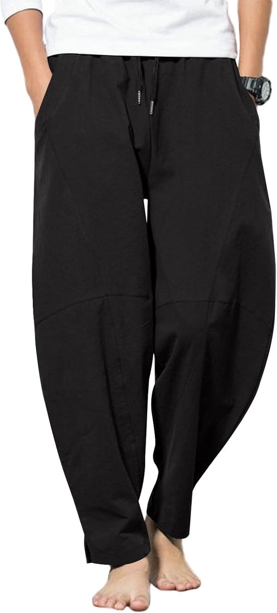 Broek heren zomerbroek lang lichte elastische tailleband losse casual linnen broek met zakken