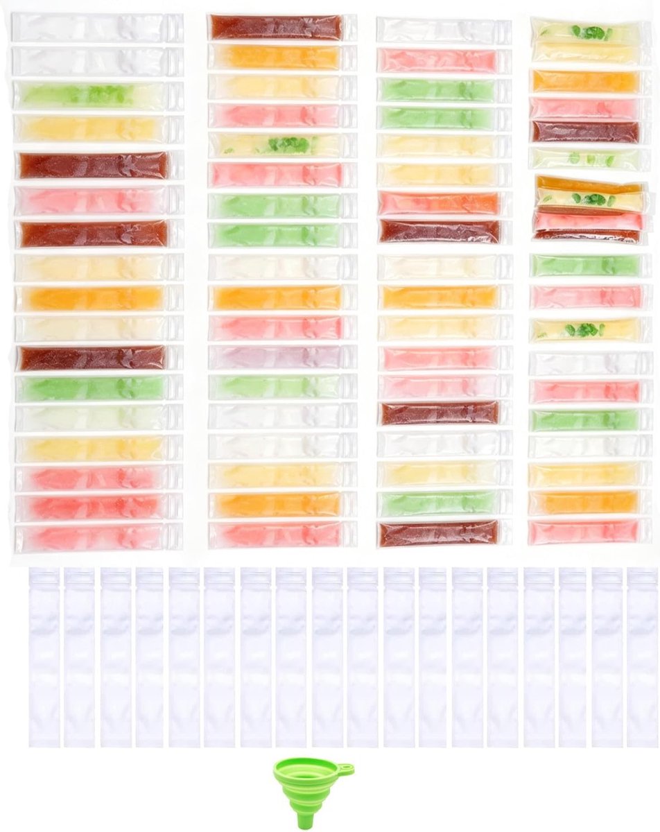 100 stuks waterijsvormen, wegwerp, zelfafsluitbaar, met 1 trechter, groen, voor zelfgemaakt ijs, sap en yoghurt-ijs, lekvrij