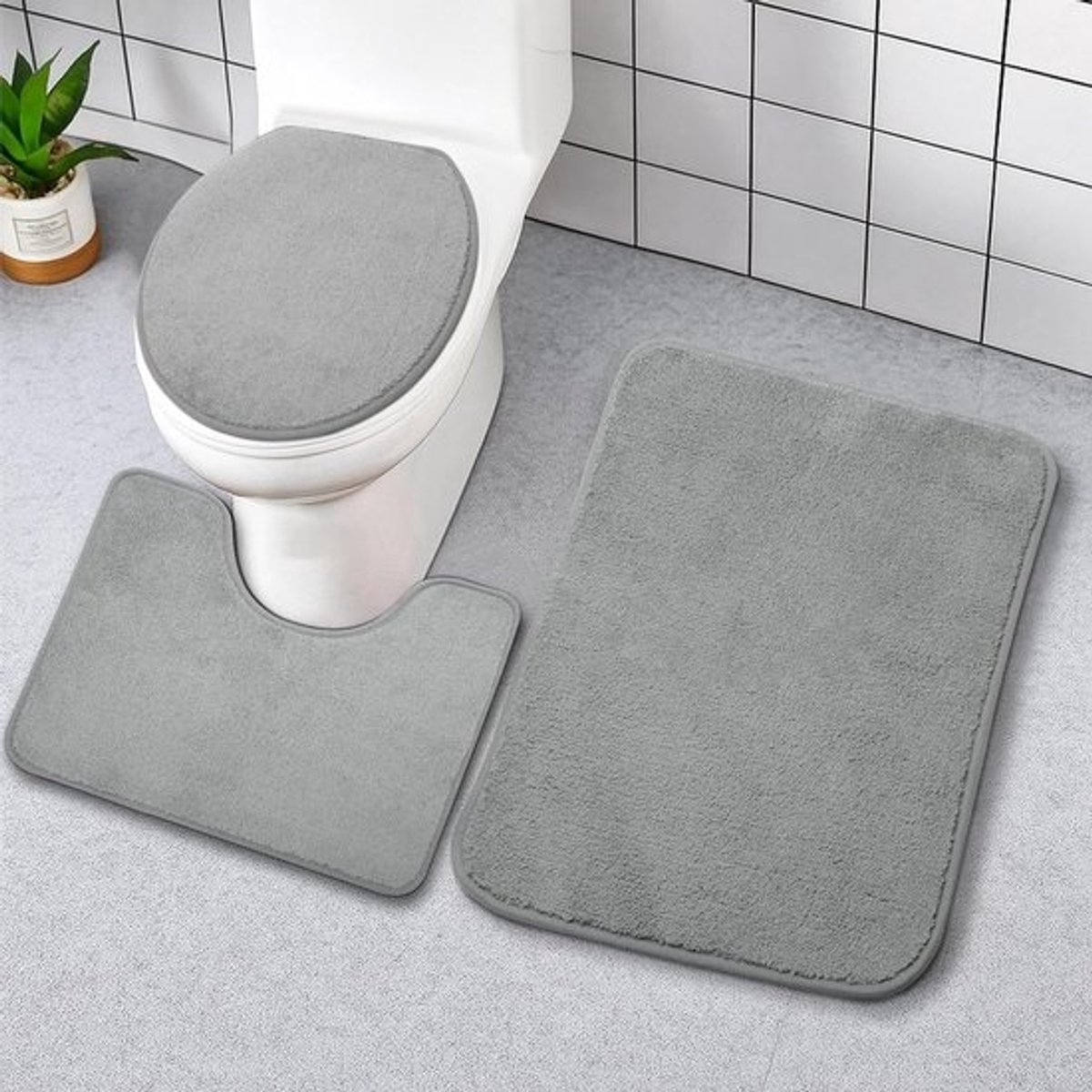 Badmatset 3-delig met antislip onderkant en zachte bovenlaag voor badkamer