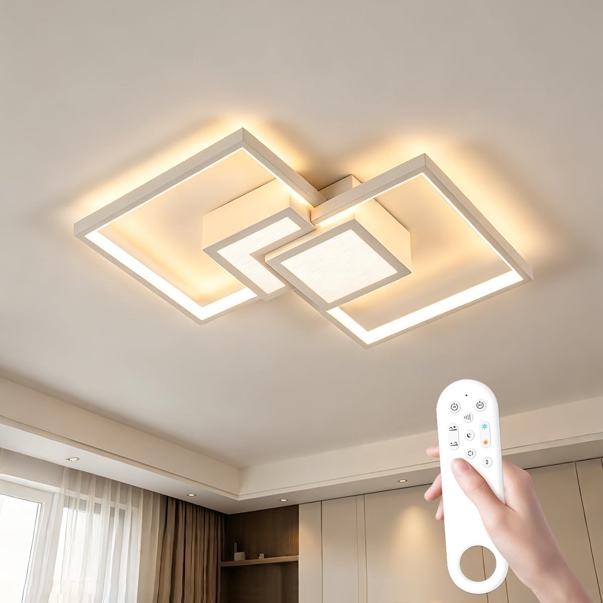 LED Plafondlamp Vierkant 60 cm, 35W 3150LM, Dimbaar 3000K-6500K, Plafonnière met Afstandsbediening, Nachtlampje, Timer & Geheugenfunctie, voor Woonkamer, Slaapkamer en Hal
