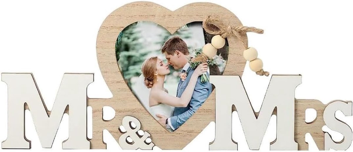 1 stuk Mr Mrs bruiloftsdecoraties fotolijst bruiloft met hart fotolijst bruiloft gepersonaliseerd huwelijkscadeau voor huis verloving party ceremonie fotoaccessoires