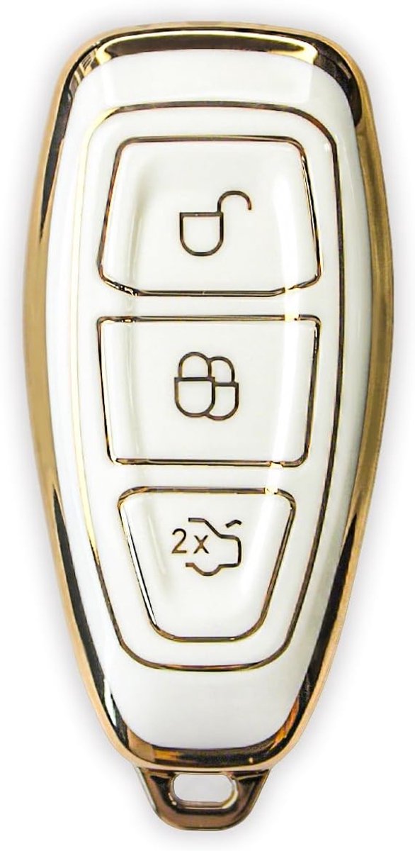 2 stuks RUXYAXFOL TPU autosleutelhoes, geschikt voor B-Max, C-Max, Galaxy, Grand C-Max, S-Max, Ford Fiesta, Focus, Kuga, Mondeo. Drieknops keyless entry sleutelhanger beschermhoes wit-goud