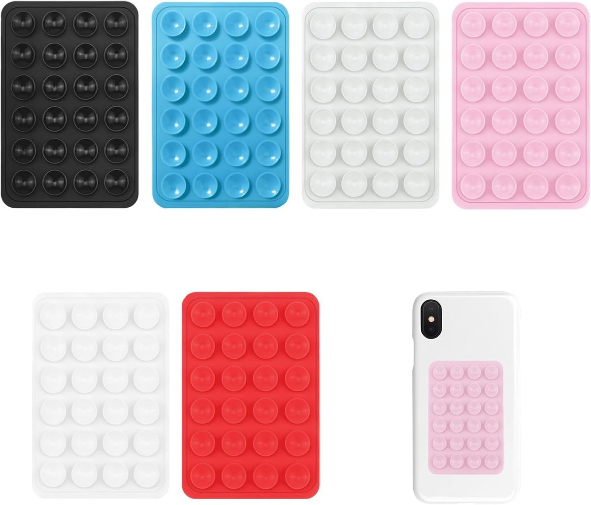 6 stuks mobiele telefoonhouders, siliconen telefoonhouder herbruikbaar, extra sterke dubbelzijdige siliconen zuignappen, anti-slip telefoonhouder voor alle mobiele telefoonmodellen (zwart/wit/roze