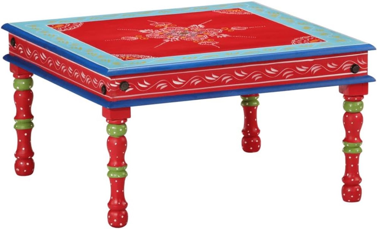 Houten salontafel rood handbeschilderd van mangohout met robuust tafelblad en zijtafel functie als stijlvolle blikvanger voor de woonkamer