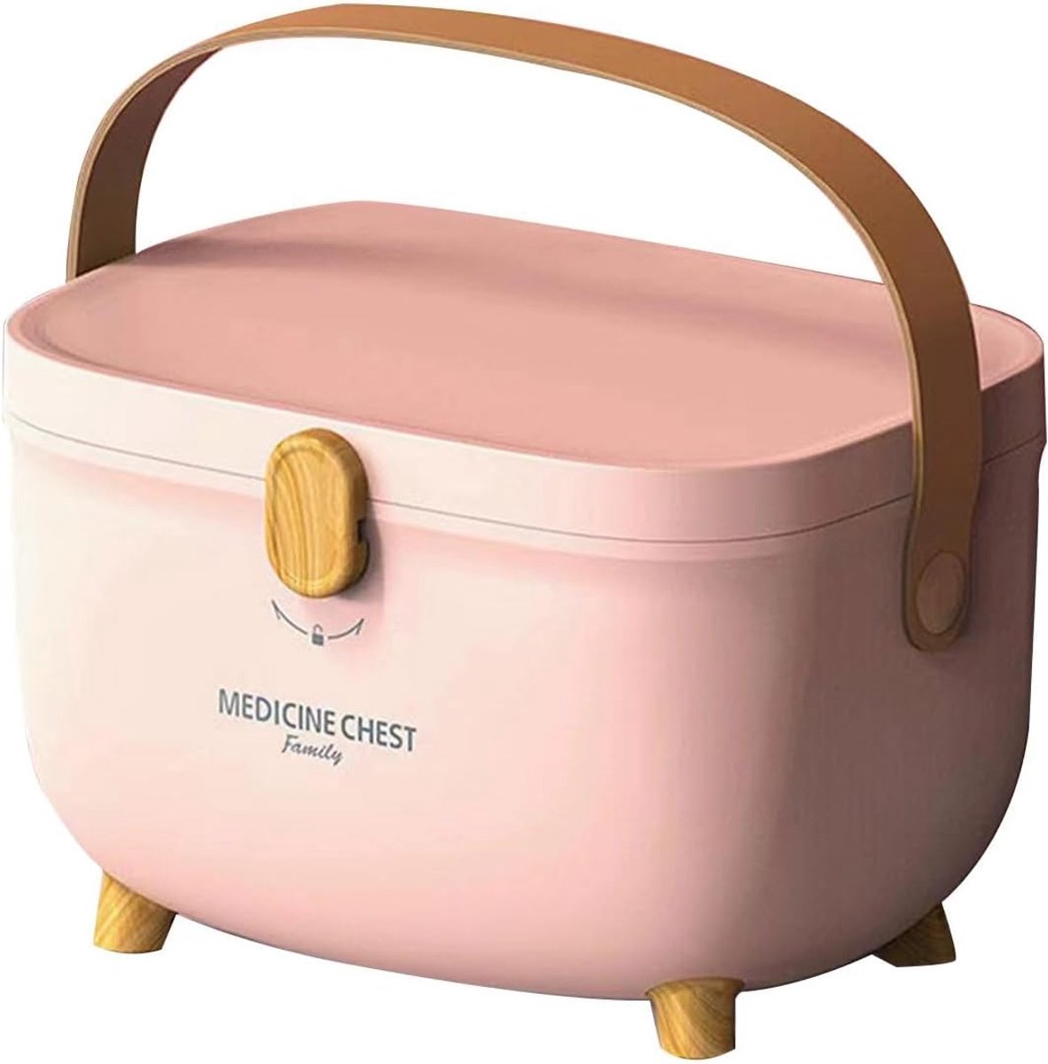 Medicijndoos, medicijnbox, huisapotheek met 2 vakken, medicijnopslag, medicijnorganizer voor medicijnen voor thuis, buiten (L-roze)