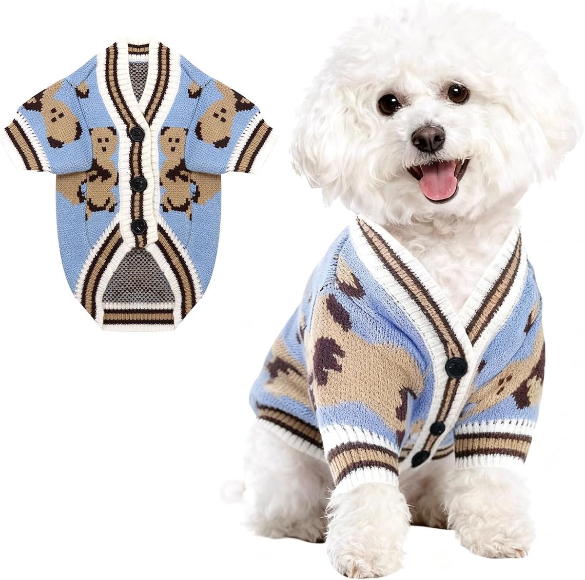 Truien, gebreid hondenkleding, zachte hondentrui, puppykleding outfit kledingjas voor kleine medium puppy kat jongen meisje(Blauw,XS)