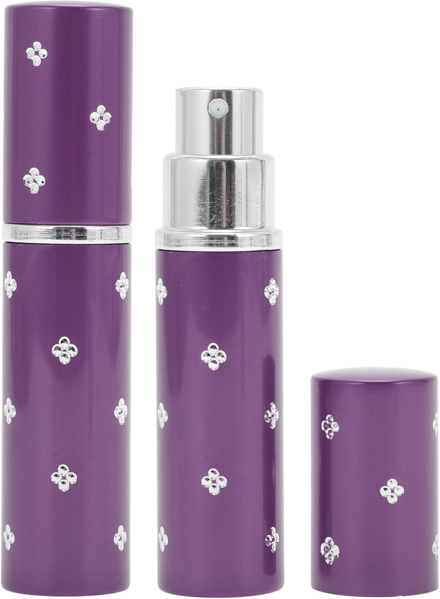 Minio Navulbare parfumverstuiver, 2 stuks, 5 ml, draagbare spray, reisverstuiver voor parfum en na de baard, paars