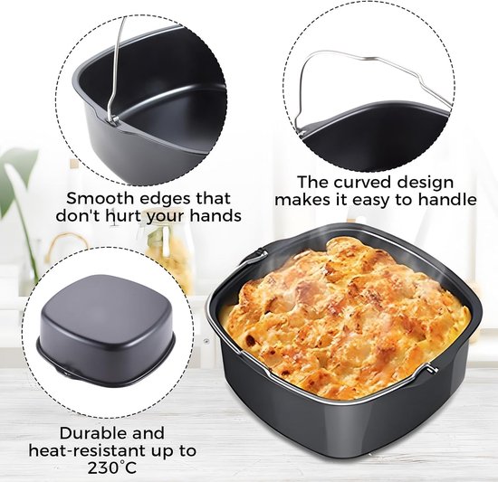 Bakvorm voor airfryer, heteluchtfriteuse bakvorm, vierkante ijzeren airflyer taartvorm, vaatwasmachinebestendig met antiaanbaklaag, geschikt voor HD9925 HD9860 HD9905/01 airfryer (22 cm) — afbeelding 5