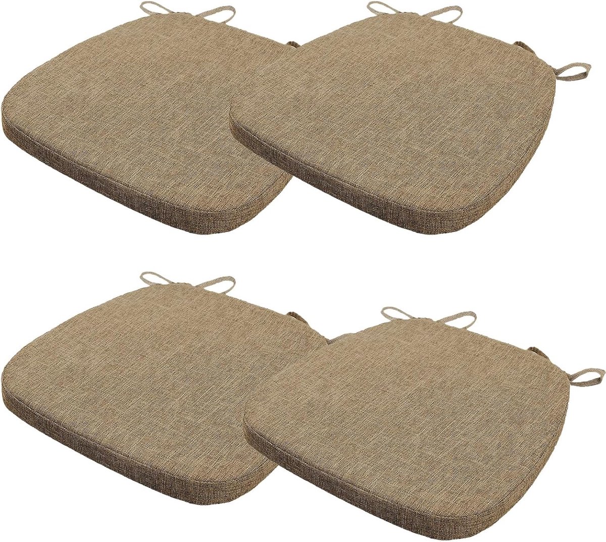 Set van 4 stoelkussens 40 x 38 x 3 cm met riemen, wasbare zitkussen, antislip, stoelkussen, afneembare hoes met rits, ideaal voor thuis, kantoor, keuken, eetkamer, lichtbruin