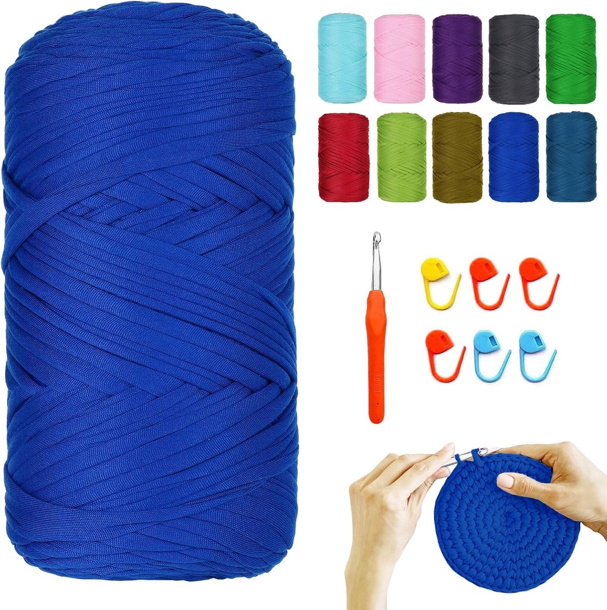 400 g/120 m, haakgaren met 9,0 mm naalden, 6 houders, haakgaren voor tassen, manden, dekens, woondecoratie (lichtblauw)