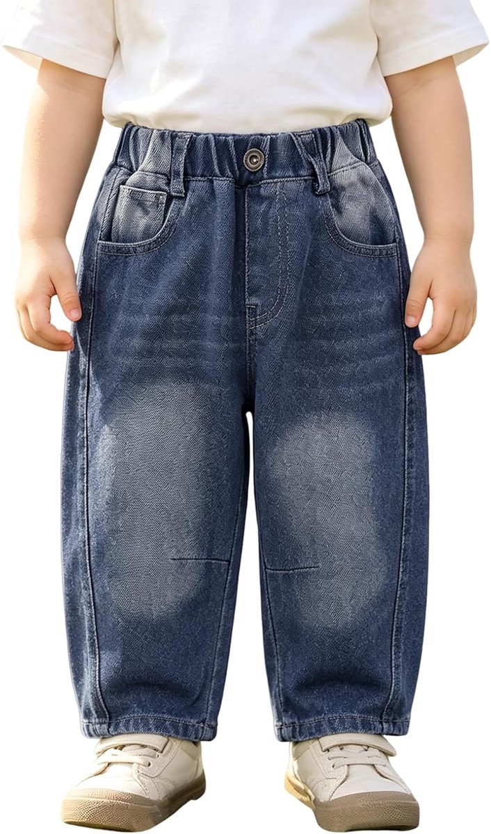 Jeans jongens 2-7 jaar jongensbroek babybroek jongens wijde pijpen jeansbroek jongens denim broek met zakken blauw lange denim broek elastische taille kinderbroek peuter slip jeans