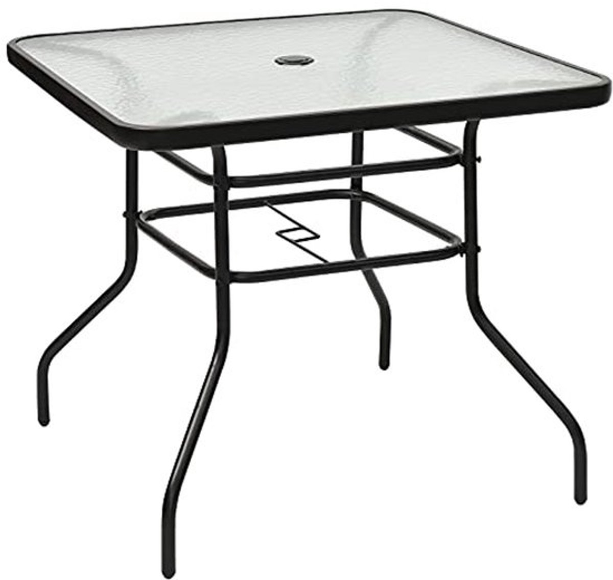 Vierkante bijzettafel met glasplaat en metalen frame - Ideaal voor balkon, terras en tuin - Belastbaar tot 80 kg
