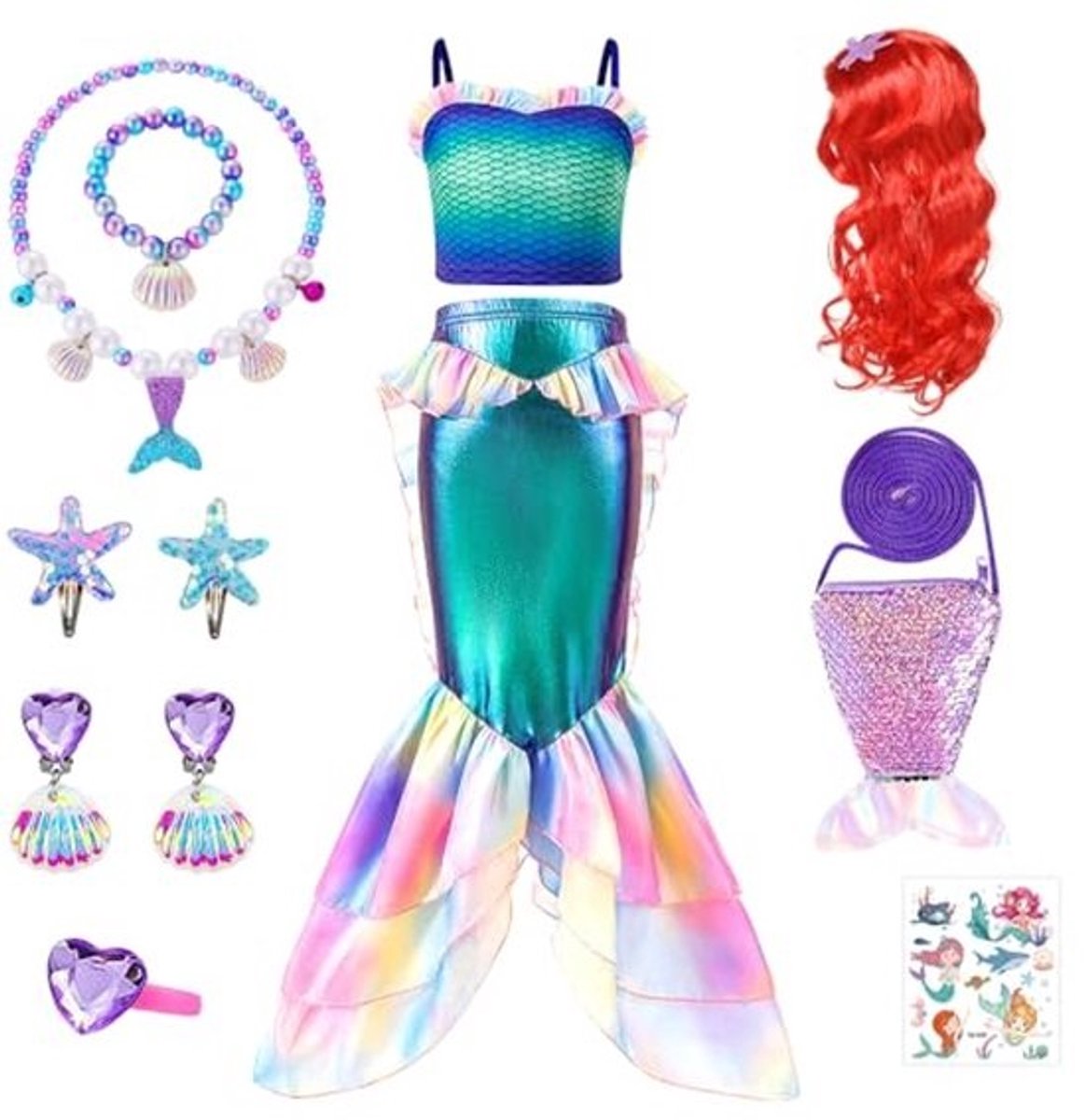 Zeemeerminkostuum voor Meisjes met Pruik en Accessoires - Perfect voor Cosplay en Feestjes