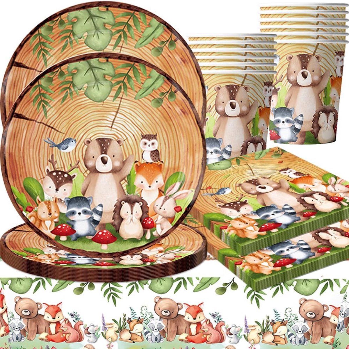 61-delige Jungle Servies Set, Jungle Safari Feestservies Set, Jungle Dieren Feestservies voor Herfstverjaardagsdecoraties, Papieren Borden, Papieren Bekers, Servetten voor Verjaardagsdecoraties, Diere