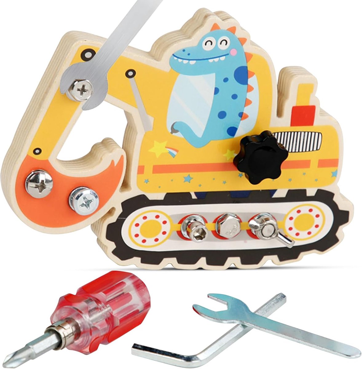Schroefplank voor kinderen, speelgoed, motoriekspeelgoed, educatief speelgoed, dinosaurus, graafmachine, speelgoed, fijne motoriek, 3, 4, 5 jaar, schroeven, speelgoed