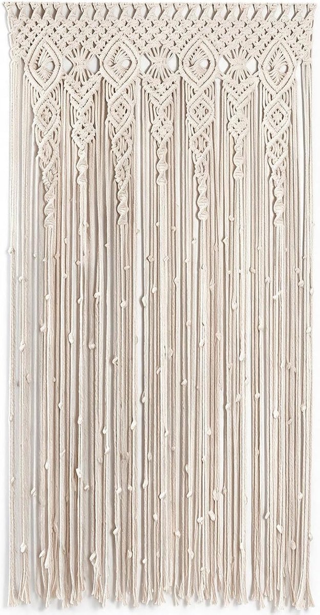 Wandbehang, 90 x 180 cm, boho, handgeweven deurgordijn, natuurlijk katoen, veelzijdig gordijn voor ruimteverdeler, bruiloftsachtergrond, raam en wanddecoratie, beige