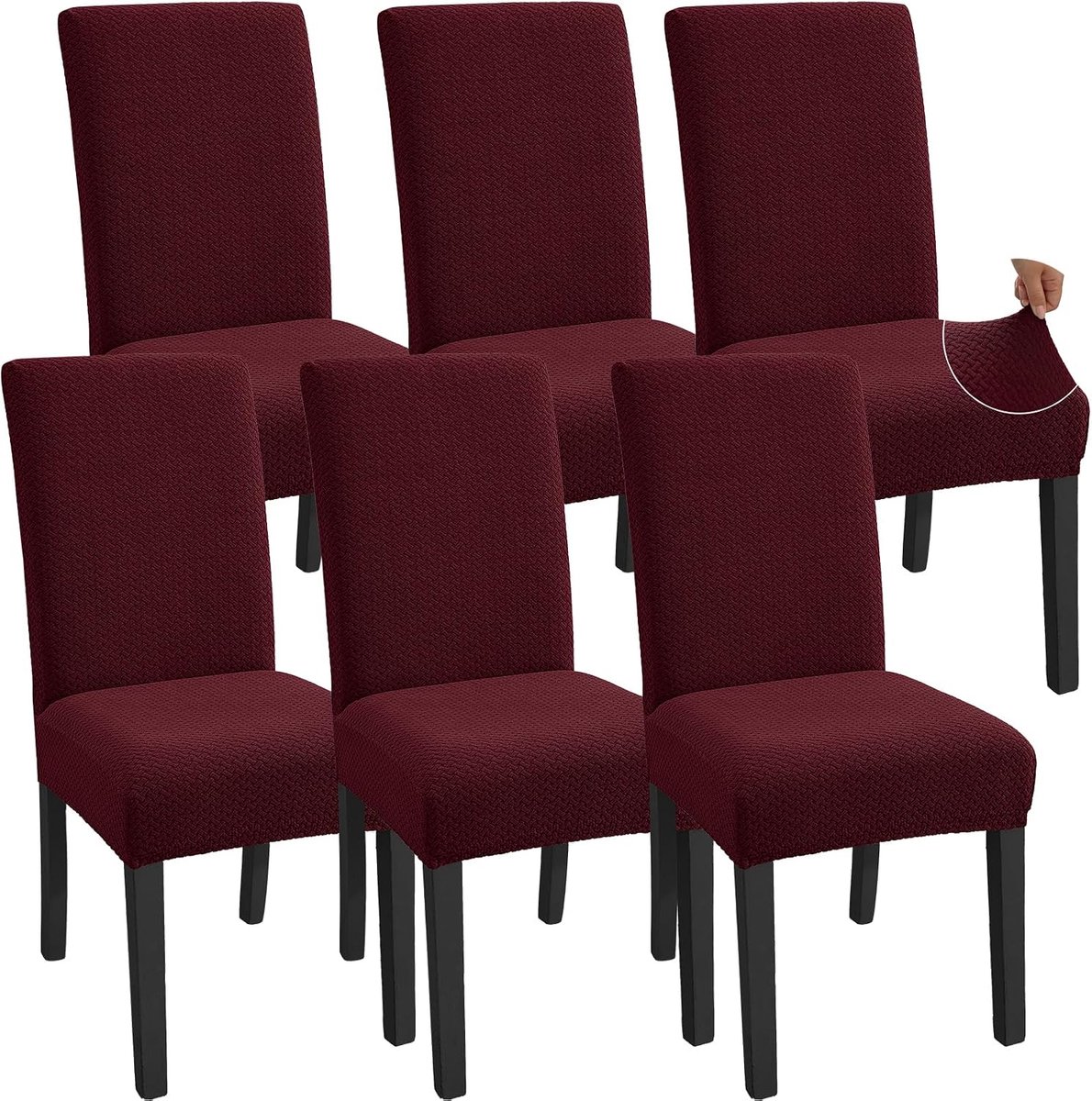 Stoelhoezen Met Rugleuning 6 Stuks, Moderne Wasbare Stoelhoezen, Universele Rekbare Hoezen, Slijtvast, Voor Keuken Woonkamer, Bordeaux