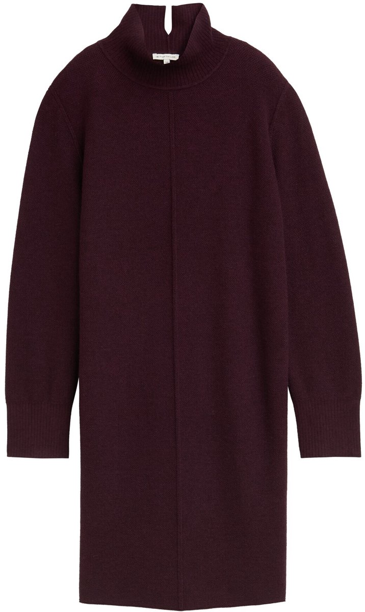Tom Tailor - Gebreide jurk met opstaande kraag - Maat 44 - Dark Red Mélange