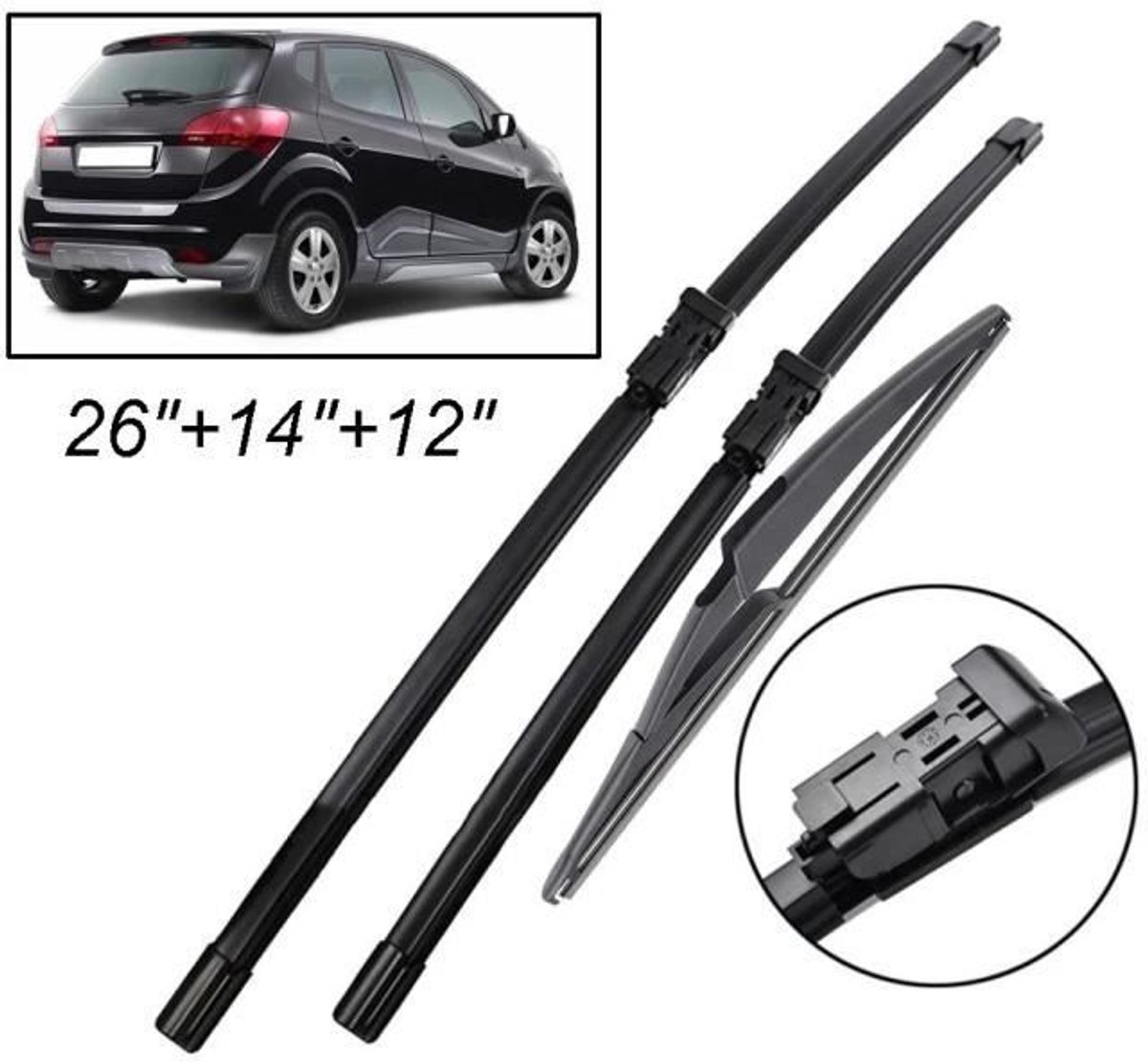 Set van 3 ruitenwissers voor en achter voor Kia Venga MK1 2009-2019