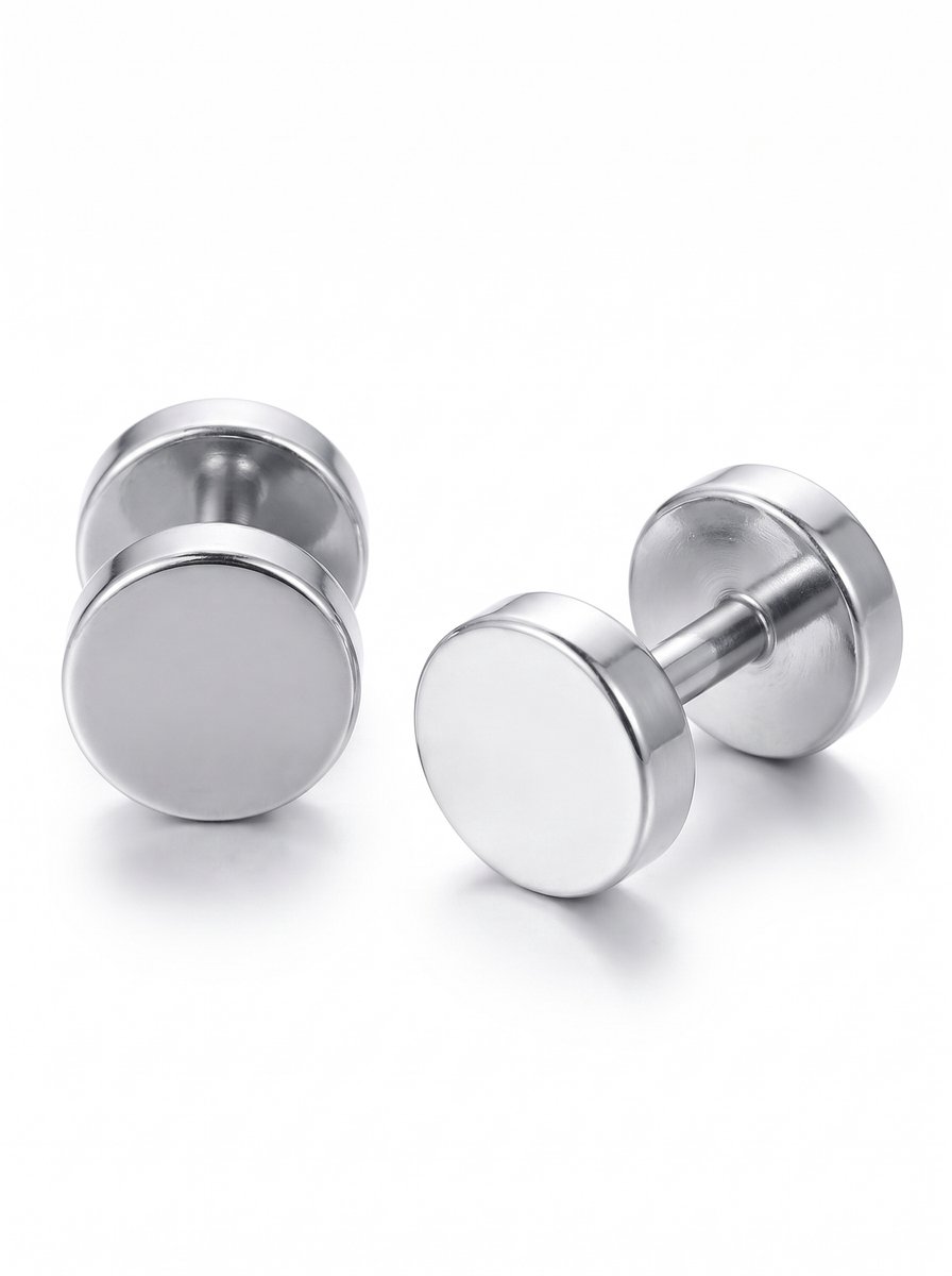 Lundholm Loke Oorbellen Heren Zilverkleurig – Fake Plug Barbell Oorbellen 8 mm Schroefsluiting – Premium Stainless Steel – Stoere Mannen Oorstekers Tunnel Look – Waterproof & Hypoallergeen – 1 Paar – Cadeau voor Hem – Scandinavisch Design