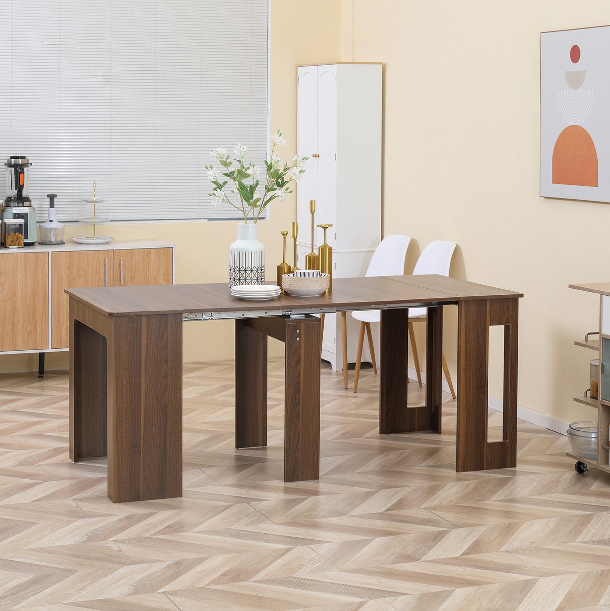 FloraGrace Eettafel - Opklapbare En Uitschuifbare Tafel - Ruimtebesparend Voor Keuken En Eetkamer - Houtlook - 180x85x75 Cm - Bruin