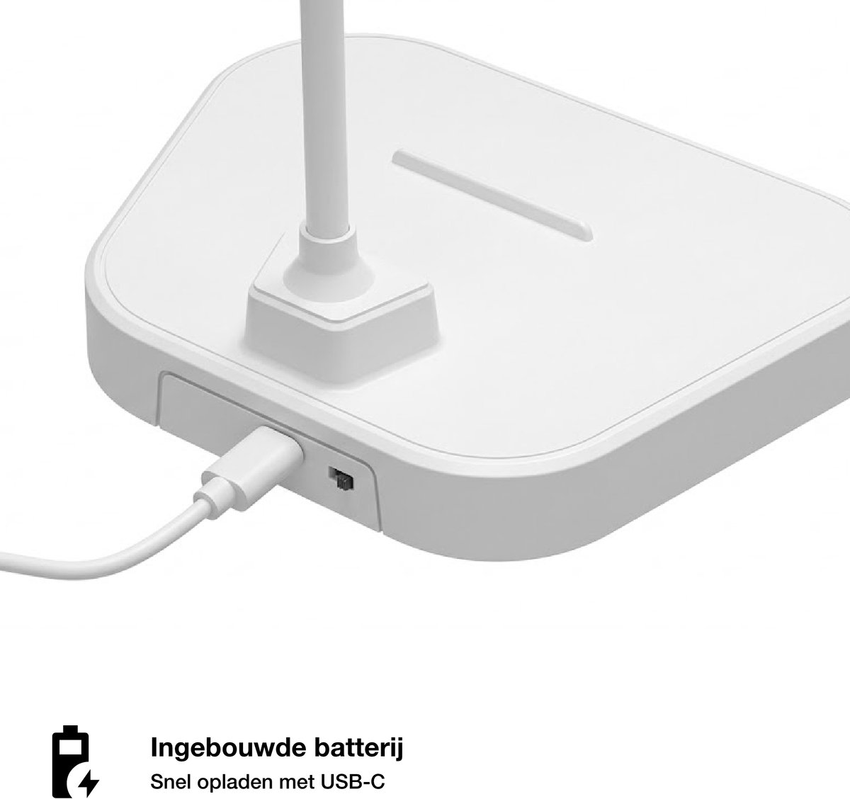 Oplaadbare LED Bureaulamp - Draadloos - Flexibele Arm - Dimbaar - 3 Lichtkleuren - USB Accu - Wit thumbnail 2