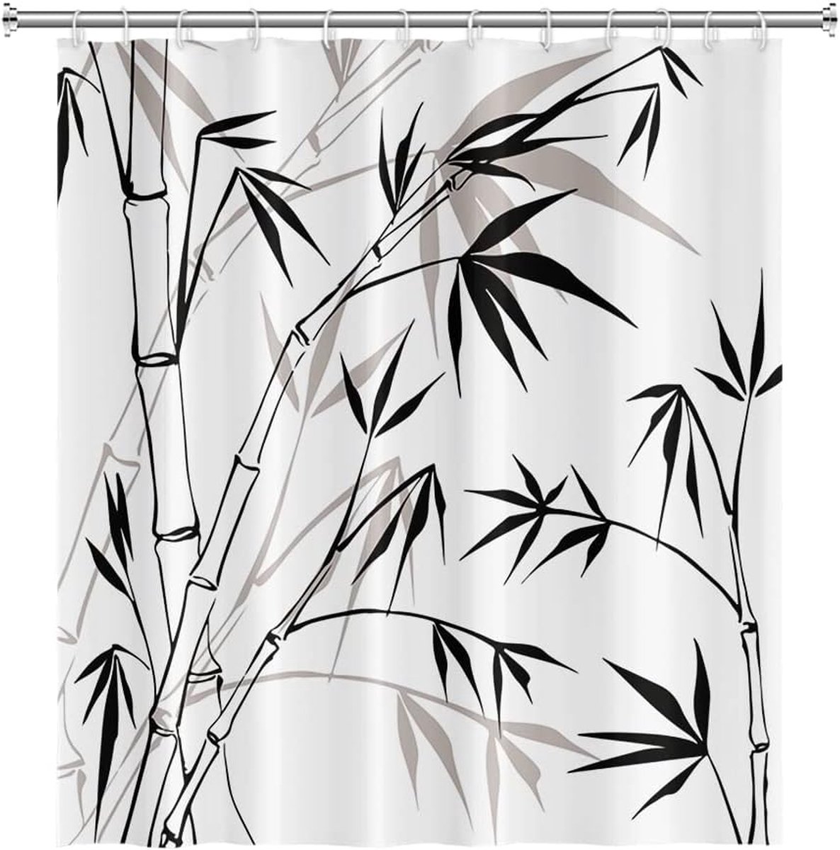 105x160cm Bamboe Silhouet Douchegordijn Bamboe Bladeren Schets Wit Bad Gordijn Klassieke Inkt Schilderen Badkuip Gordijn voor Kinderen Badkamer Decor Stof Polyester Waterdicht met Haken