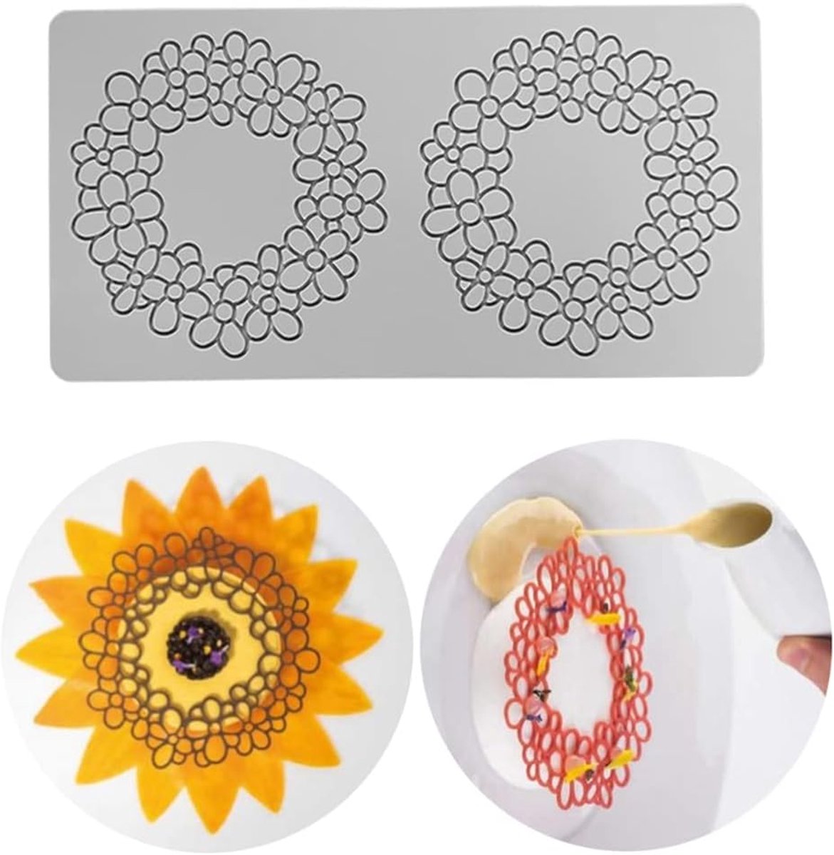Fondant Lace Mat, Sugar Craft Impression Mould Eetbare Cake Moleculaire Keuken Decoreren, 2 Gaten Gebroken Bloem Cirkel