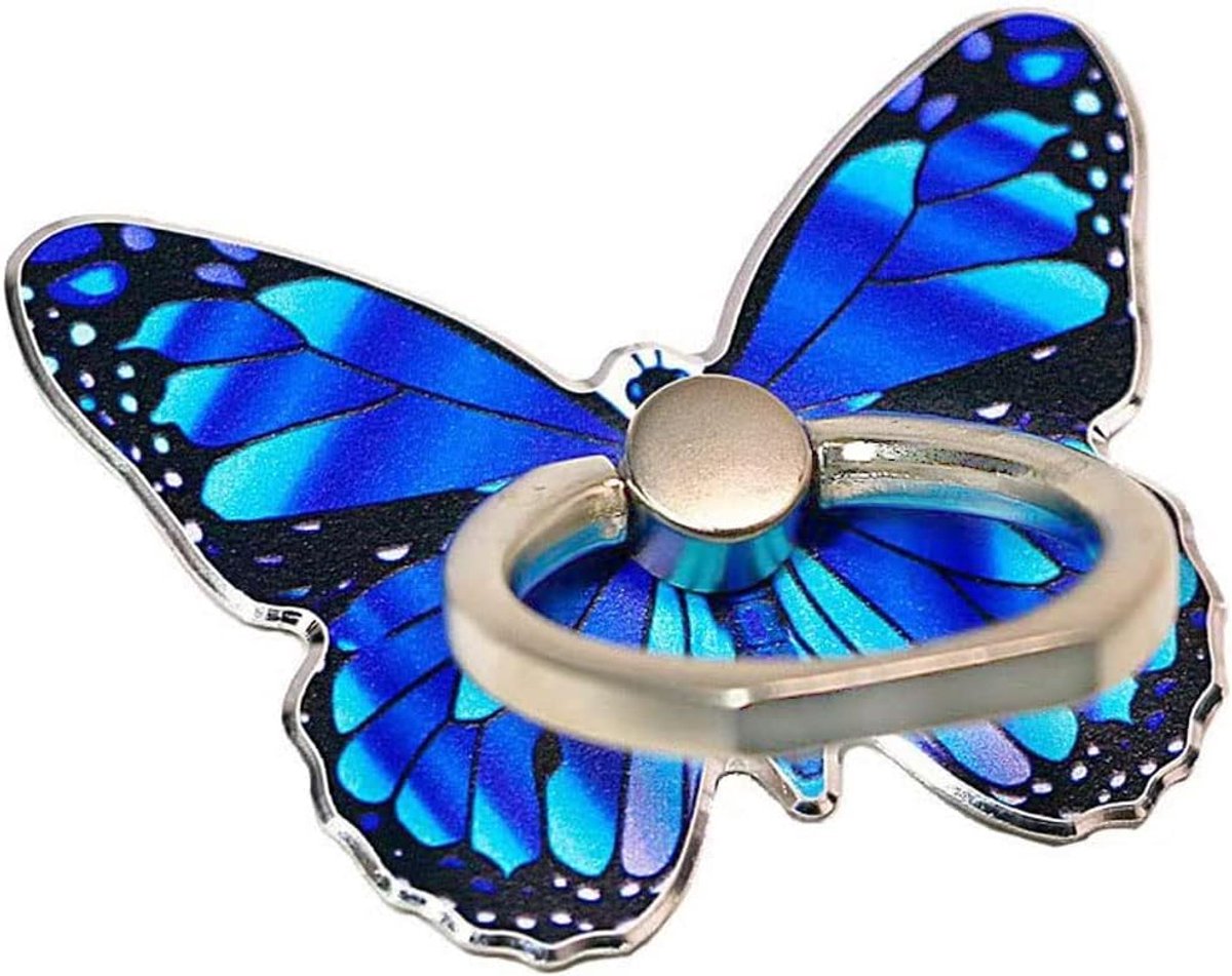 Ring voor mobiele telefoon, vingerhouder, leuke vlinder, 360 graden rotatie, ringhouder, vingerhouder, telefoonhouder voor iPhone iPad, Samsung Huawei en nog veel meer (1blauw)
