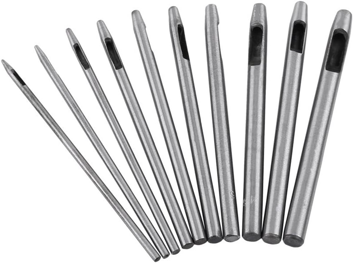 10pcs Leder Punch, Holle Hole Puncher Ambachtelijke Set 0.5-5 mm Leder Punch Tool met een Goede Grip en Comfort voor Leathercraft Riem