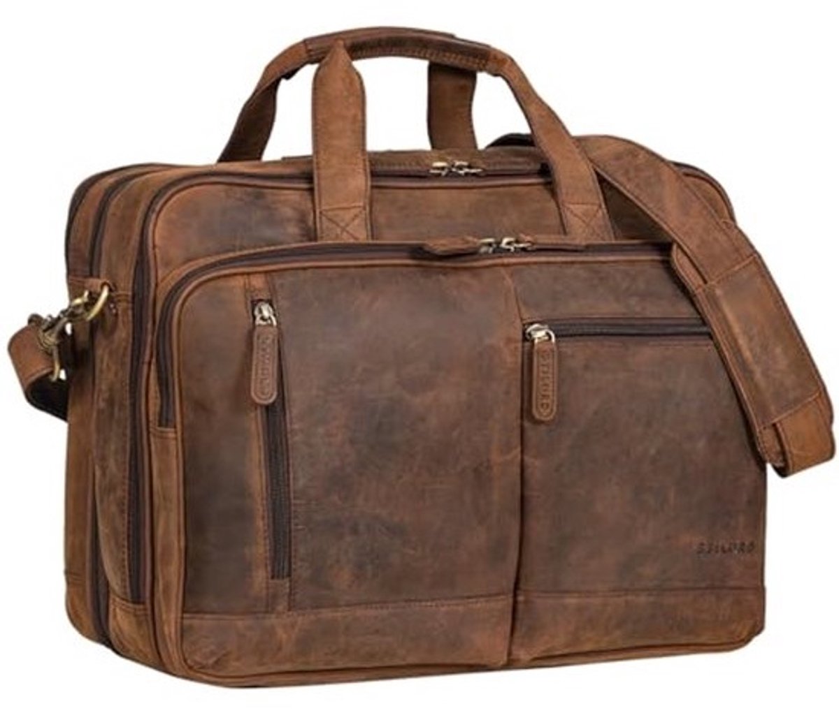 Ruime Leren Laptoptas 17-19 inch - Vintage Schoudertas voor Werk en Onderwijs