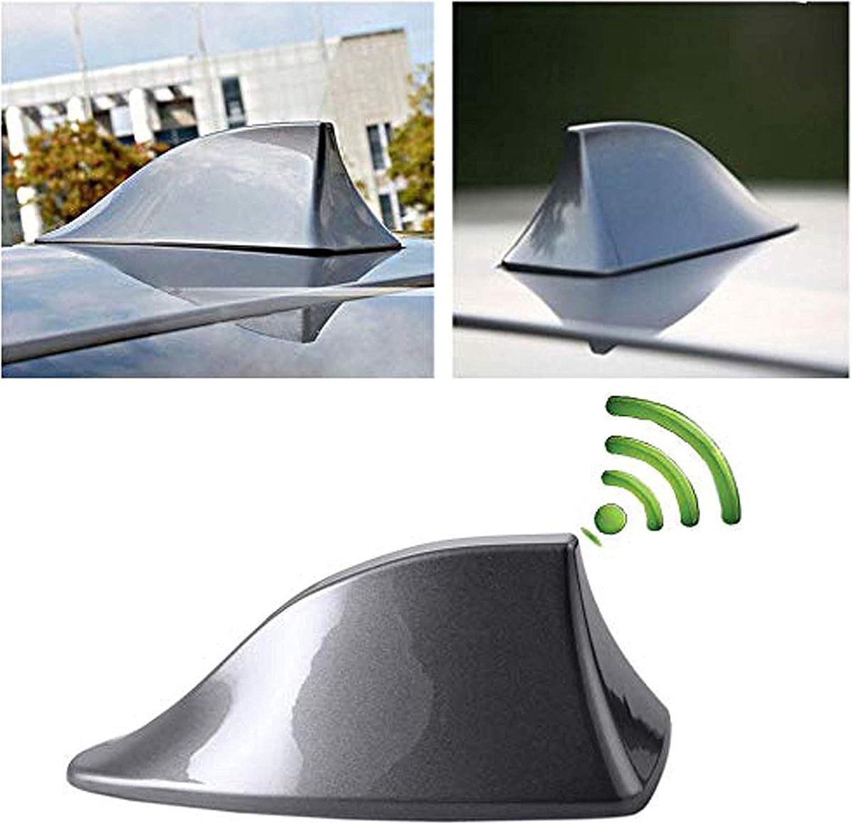 Horse Haaienvinantenne, universele auto-antenne, FM-radio, signaal met kleefbodem, waterdicht (grijs)