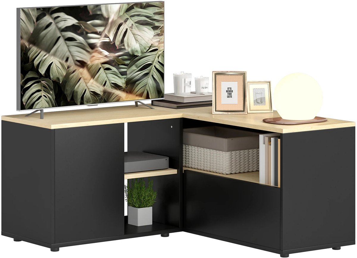 Gudalio TV-meubel - TV-kast - Hoekkast - Hoek - tot 40 inch - Opbergruimte - Scandinavische stijl - 90 x 90 x 45 cm - Hout - Zwart