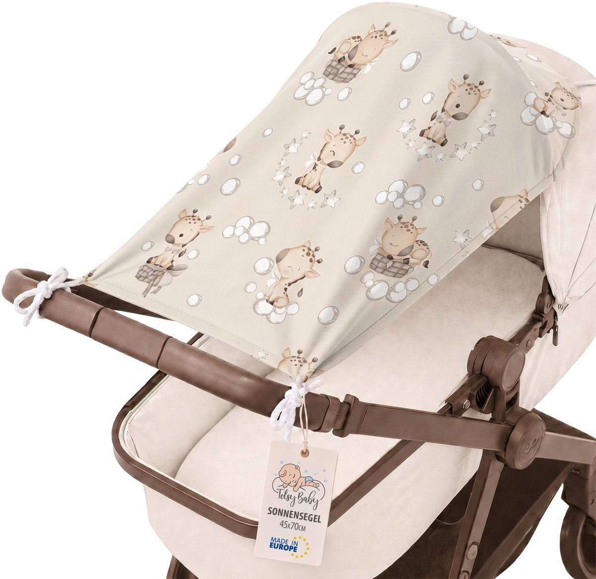 Zonbescherming Kinderwagen 70 x 45 cm UV Zonwering Baby Schaduwdoek voor Buggy Sportwagen Wandelwagen tegen Zon Wind en Regen Opvouwbaar Giraffen