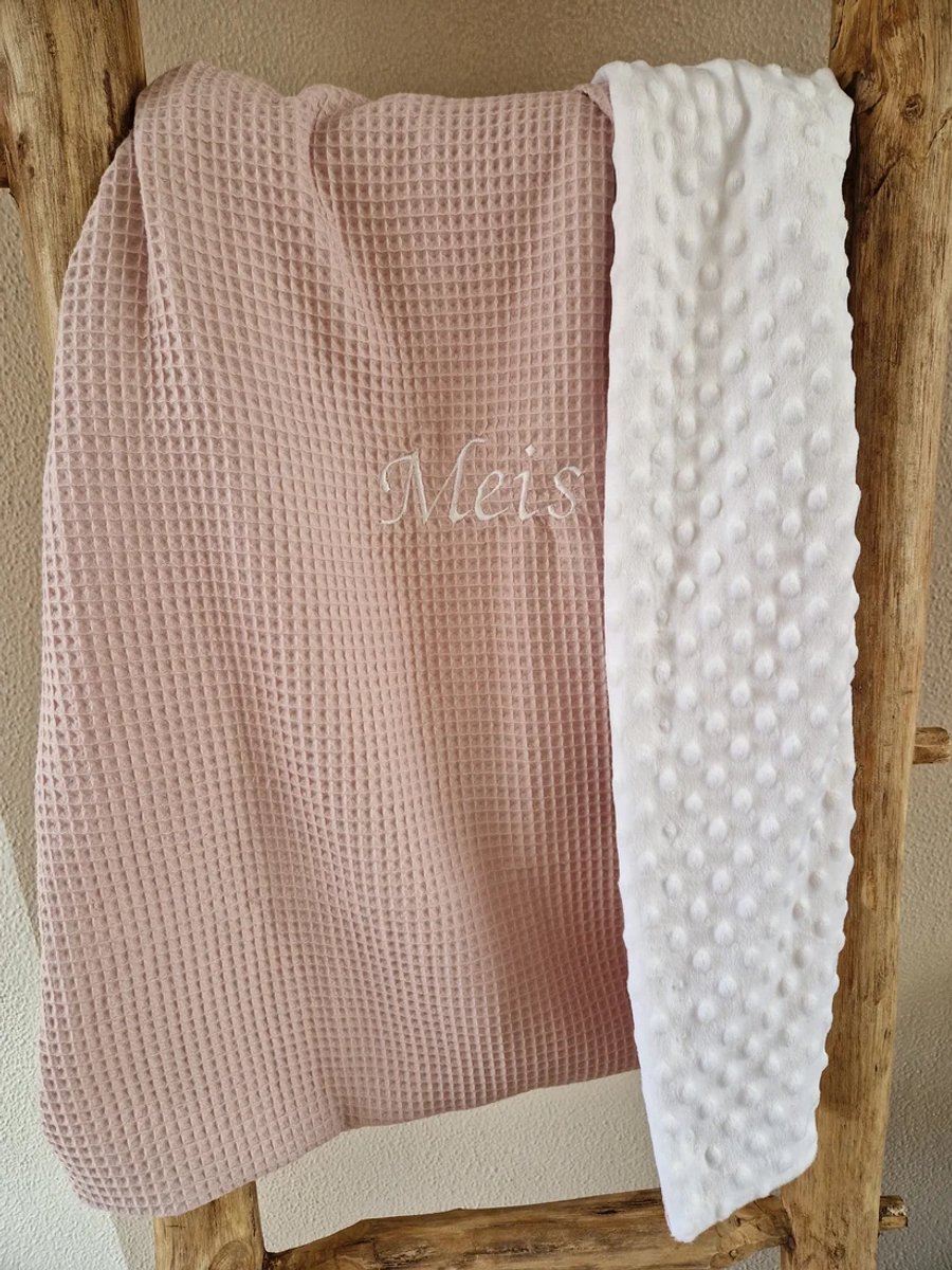 Ledikantdeken baby 140 x 100 cm - Roze - minky - handgemaakt Baby Creaties