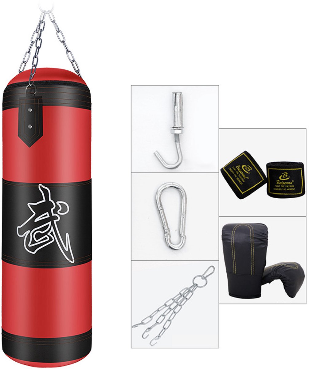 REDOM Bokszak 120 cm – Lege bokszak van Oxford-stof met ritssluiting en verstevigde naden – Voor bokstraining en thuistraining – Met bokshandschoenen en accessoires – Rood