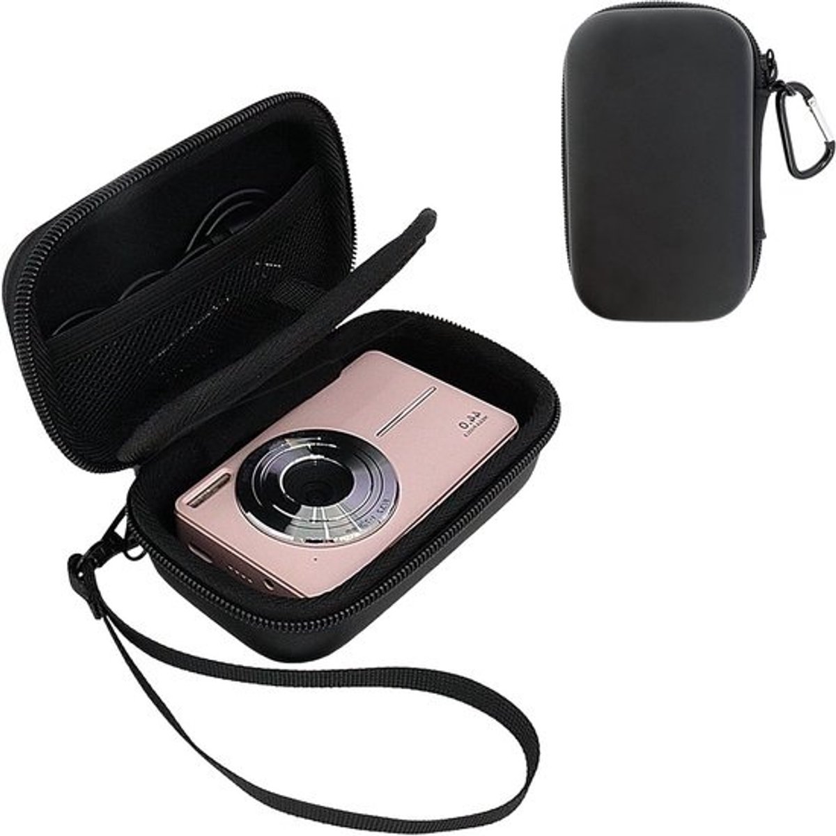 Digitale-cameratas - voor KODAK PIXPRO FZ55/FZ45 - Harde tas met polsband en carabiner - voor SD-kaarten en accessoires - Compact - duurzaam, zwart